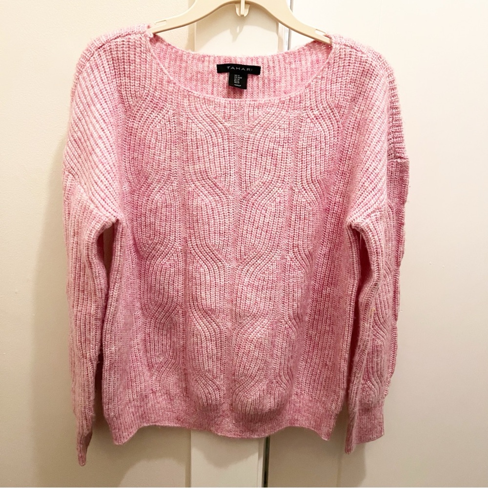 Tahari Heathered Pink Cable Knit Sweater